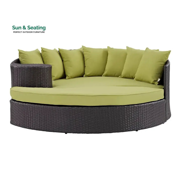 Leonie Outdoor Rattan Wicker Daybed (Dark Brown &amp; Green) Daybed