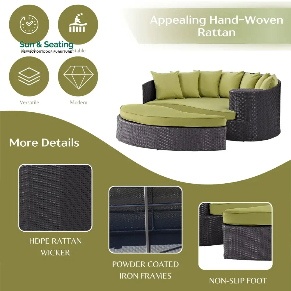 Leonie Outdoor Rattan Wicker Daybed (Dark Brown &amp; Green) Daybed
