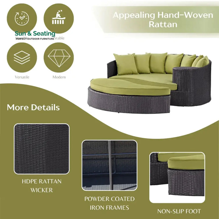 Leonie Outdoor Rattan Wicker Daybed (Dark Brown &amp; Green) Daybed