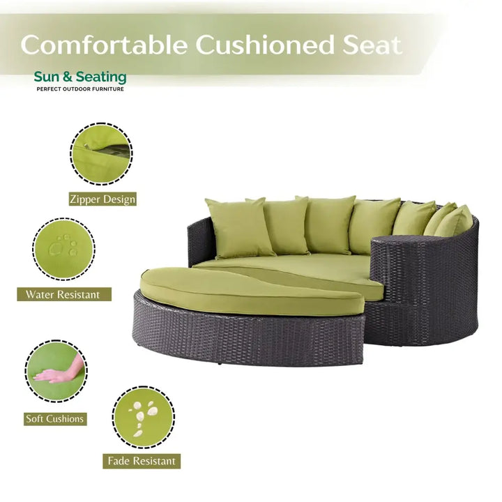 Leonie Outdoor Rattan Wicker Daybed (Dark Brown &amp; Green) Daybed