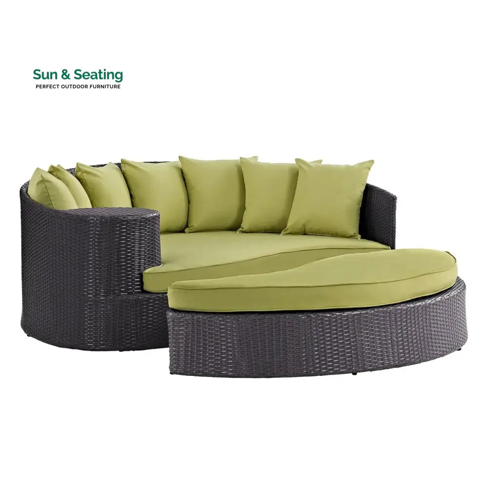 Leonie Outdoor Rattan Wicker Daybed (Dark Brown &amp; Green) Daybed