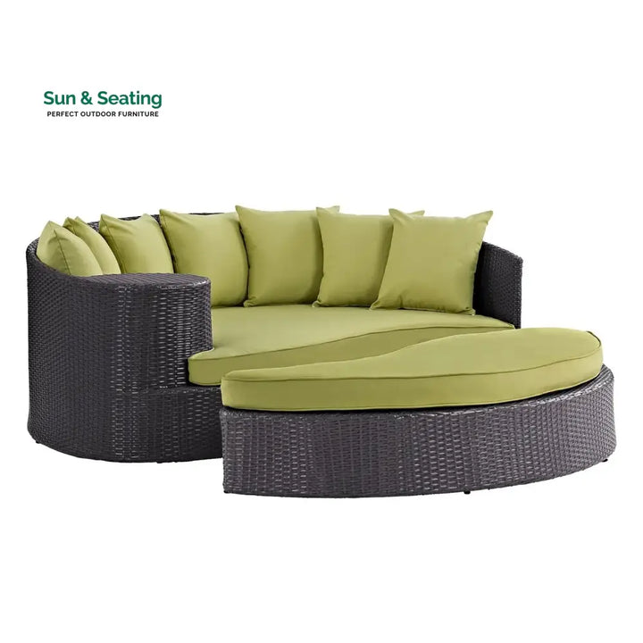 Leonie Outdoor Rattan Wicker Daybed (Dark Brown &amp; Green) Daybed