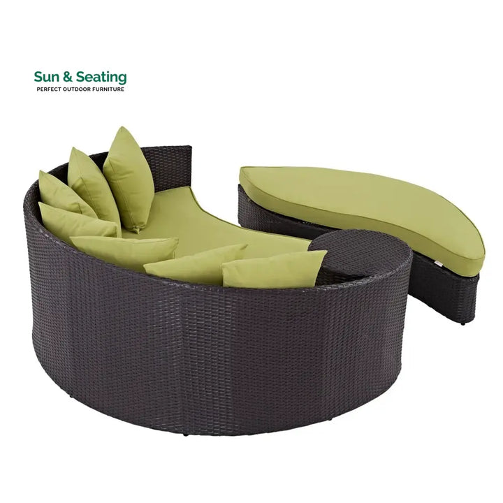 Leonie Outdoor Rattan Wicker Daybed (Dark Brown &amp; Green) Daybed