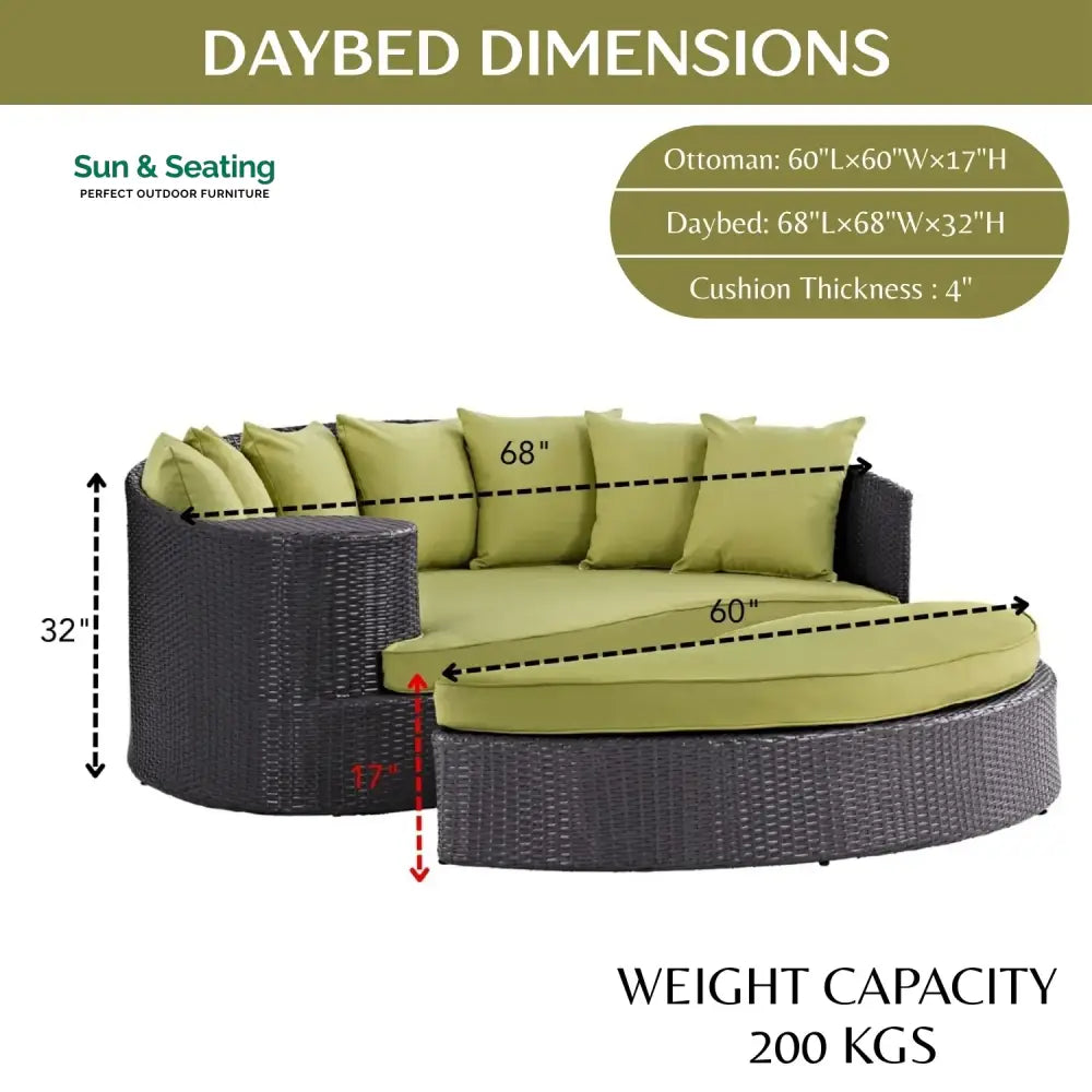 Leonie Outdoor Rattan Wicker Daybed (Dark Brown &amp; Green) Daybed