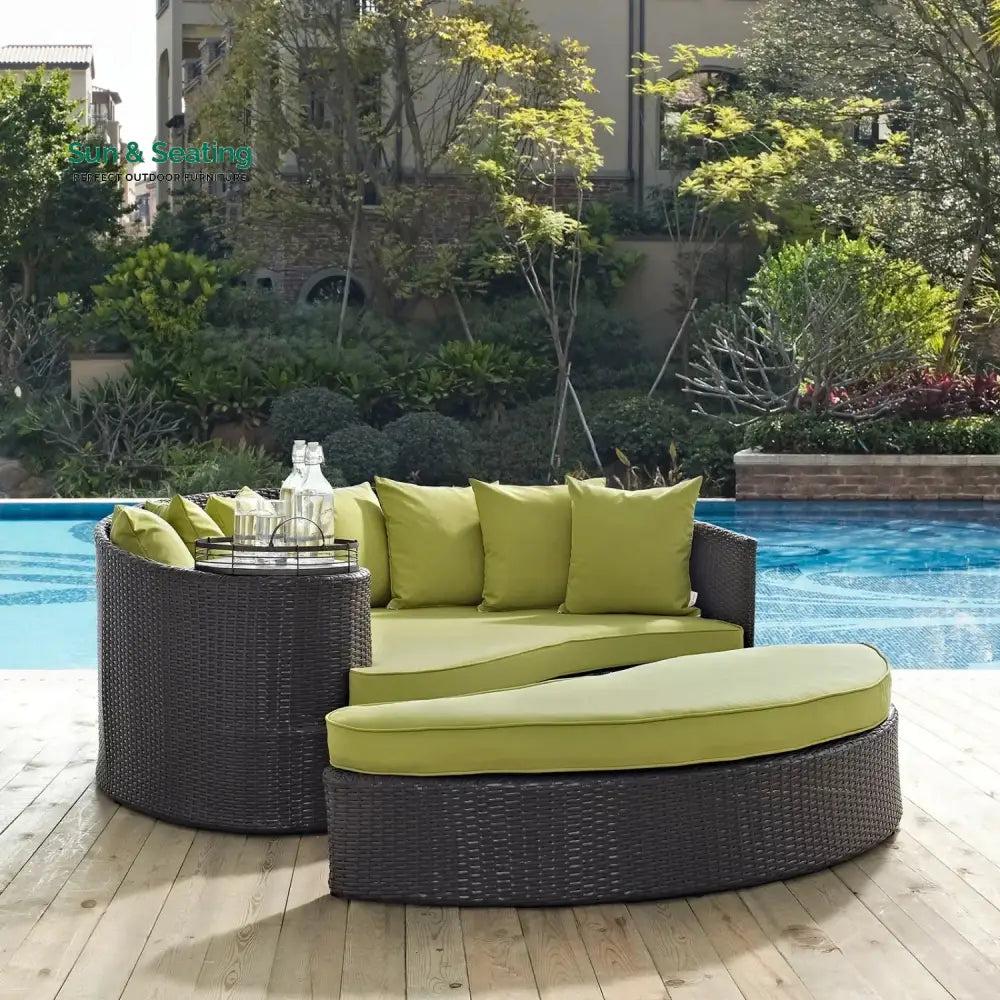 Leonie Outdoor Rattan Wicker Daybed (Dark Brown & Green) Daybed
