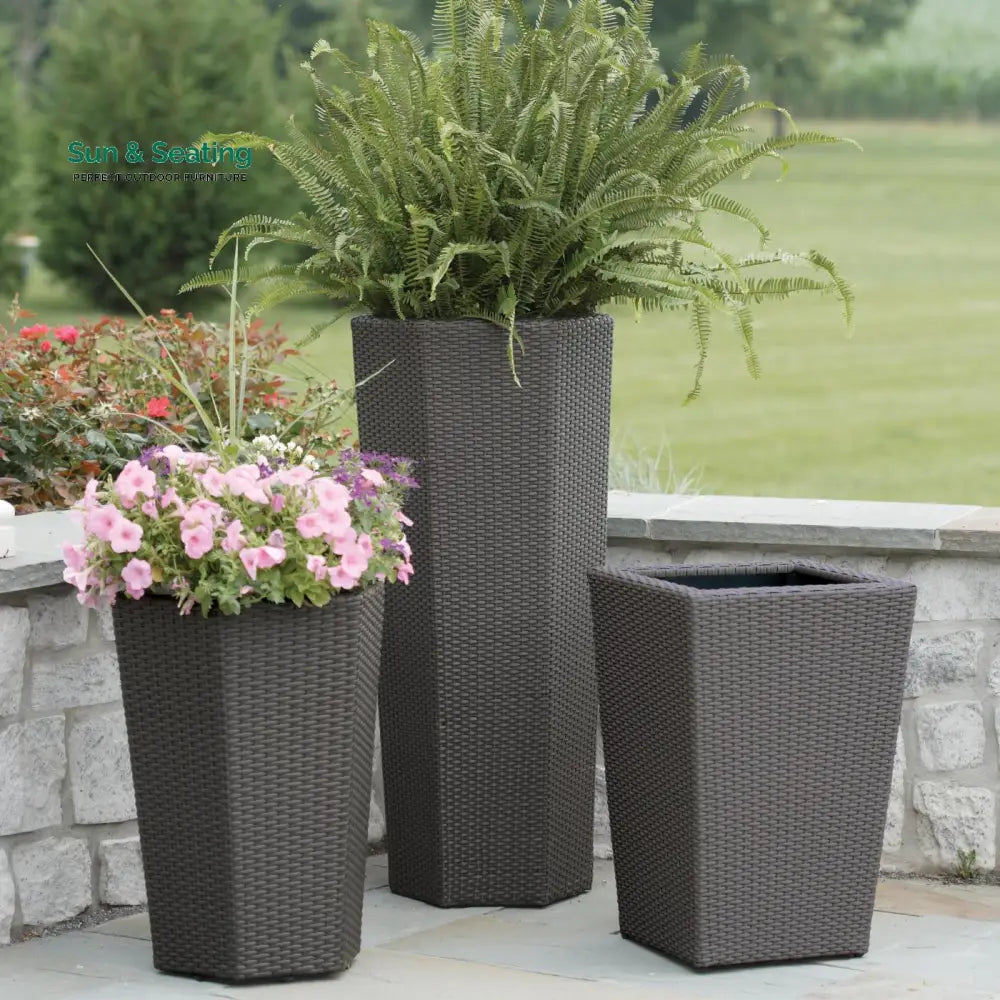 Leroy Outdoor Wicker Planters For Garden Balcony (Grey) set of 3 Planter