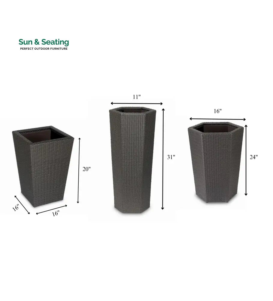 Leroy Outdoor Wicker Planters For Garden Balcony (Grey) set of 3 Planter