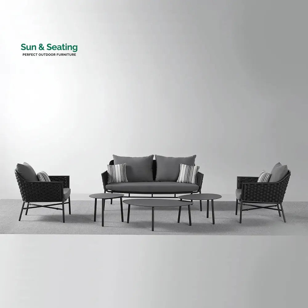 Lettiere Outdoor Garden Balcony Sofa Set 2 Seater 2 Single Seater and 3 Tables Set (Grey) Sofa Sets