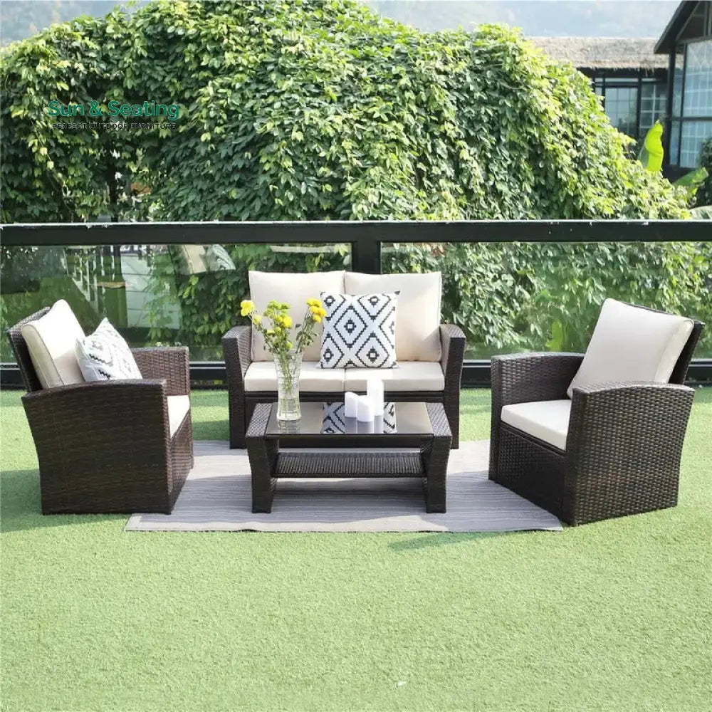 Leveque Outdoor Sofa Set 2 Seater 2 Single seater and 1 Center Table (Brown) Sofa Sets