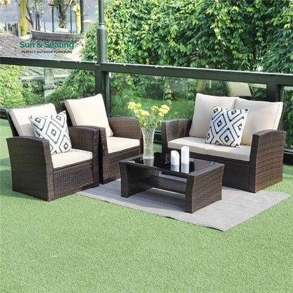 Leveque Outdoor Sofa Set 2 Seater 2 Single seater and 1 Center Table (Brown) Sofa Sets