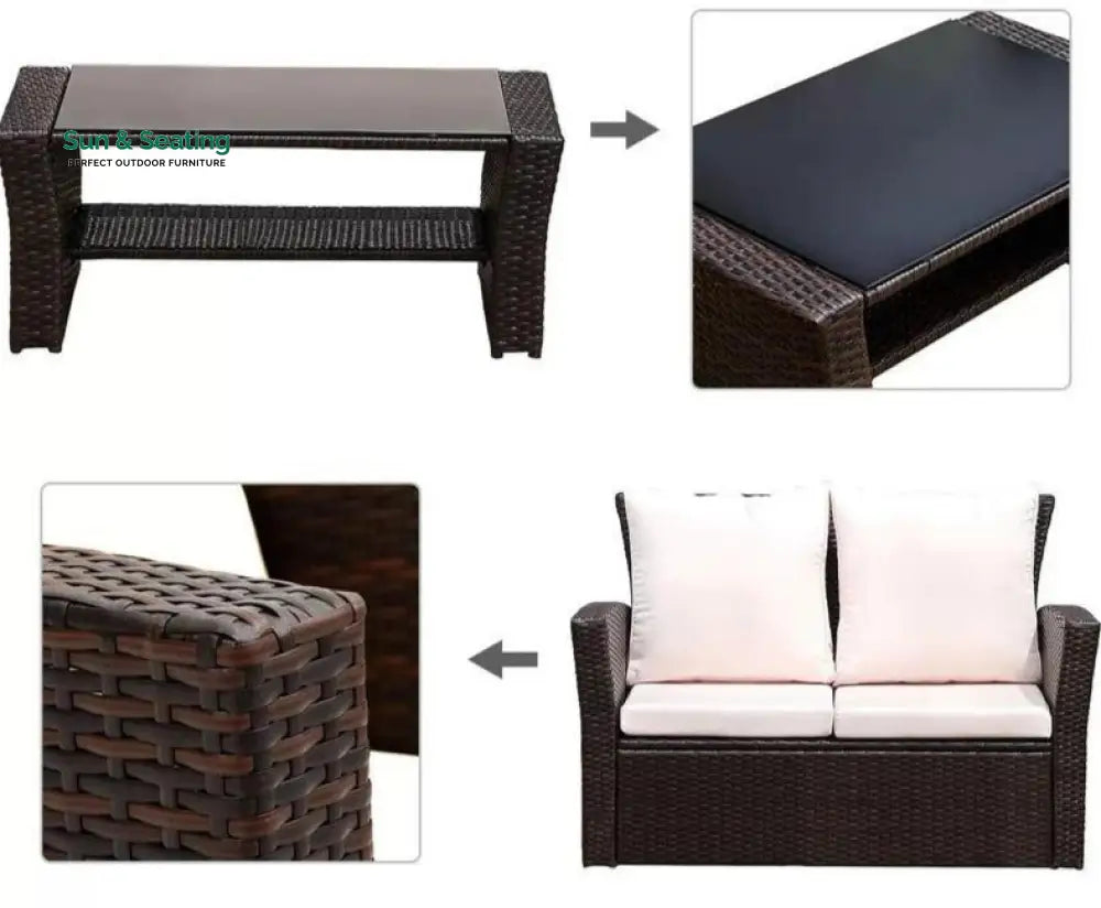 Leveque Outdoor Sofa Set 2 Seater 2 Single seater and 1 Center Table (Brown) Sofa Sets