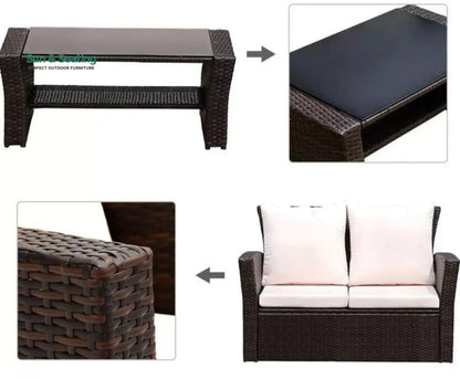 Leveque Outdoor Sofa Set 2 Seater 2 Single seater and 1 Center Table (Brown) Sofa Sets