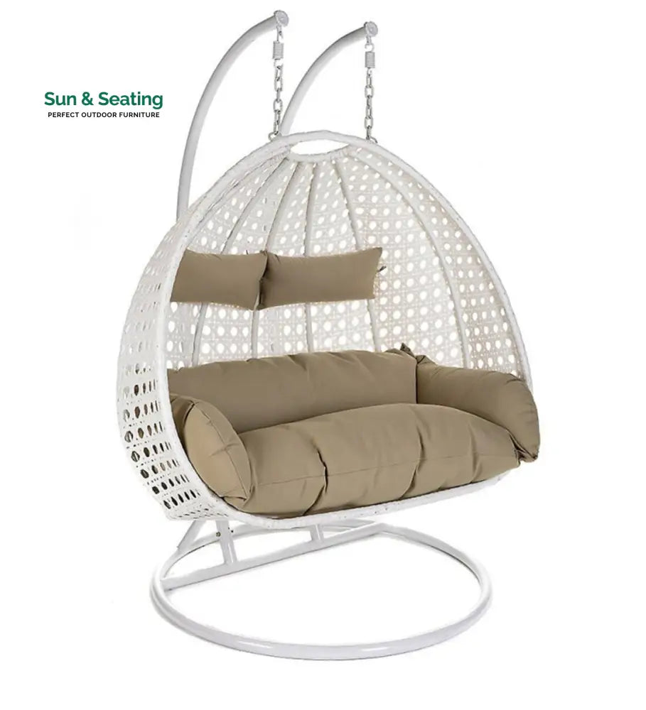 Lia Double Seater Hanging Swing With Stand For Balcony Garden Swing (White) Swings