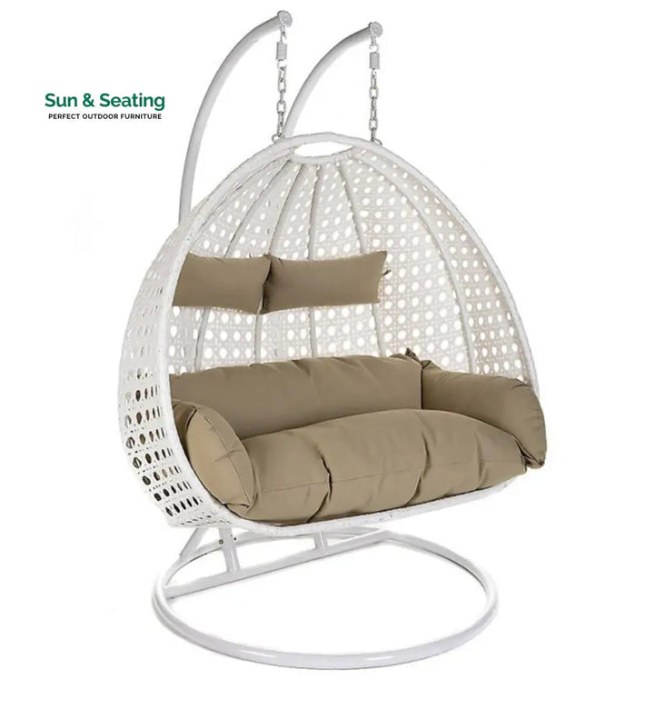 Lia Double Seater Hanging Swing With Stand For Balcony Garden Swing (White) Swings
