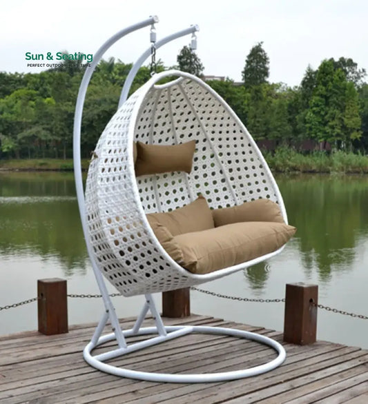 Lia Double Seater Hanging Swing With Stand For Balcony Garden Swing (White) Swings