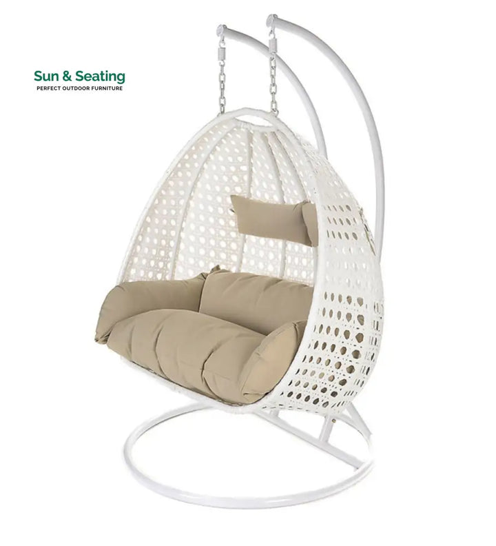 Lia Double Seater Hanging Swing With Stand For Balcony Garden Swing (White) Swings