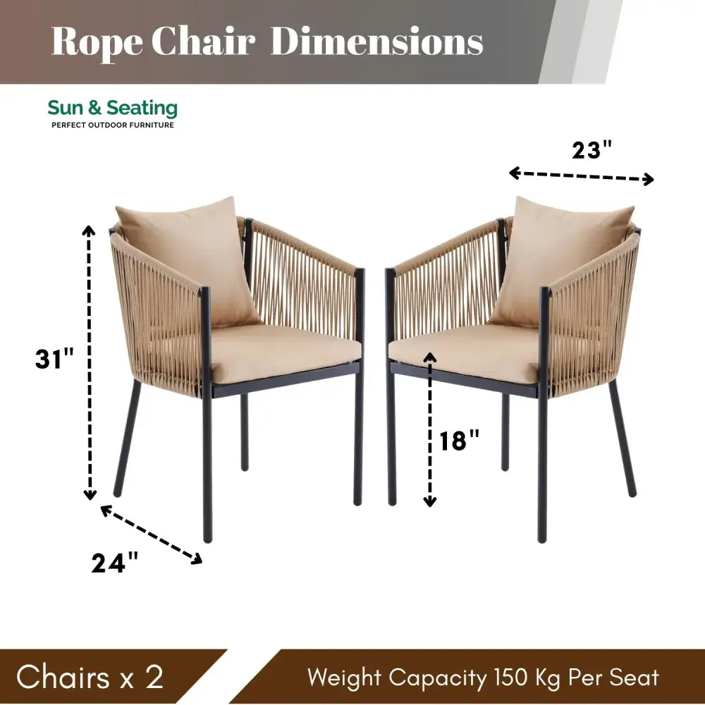 Lian 2-Piece Outdoor Rope Patio Dining Chairs Dinning Chairs