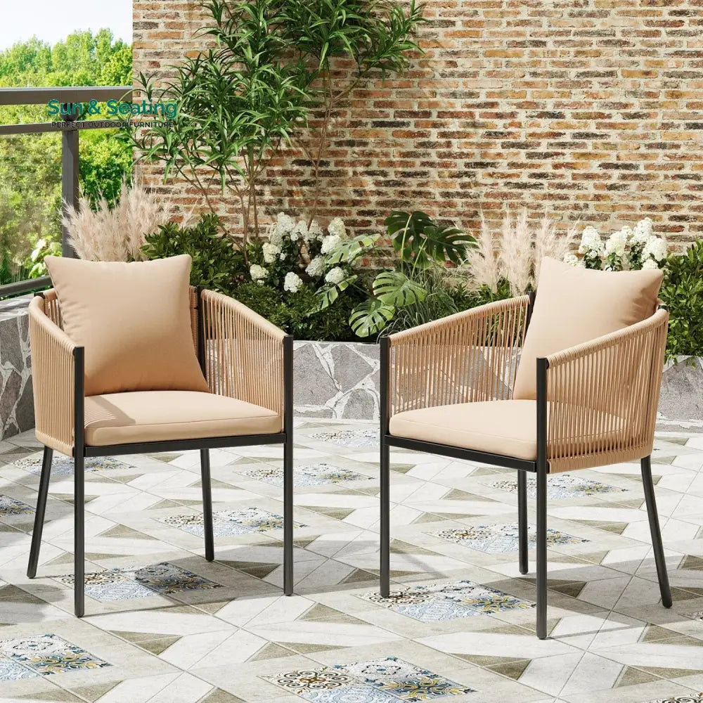 Lian 2-Piece Outdoor Rope Patio Dining Chairs Dinning Chairs
