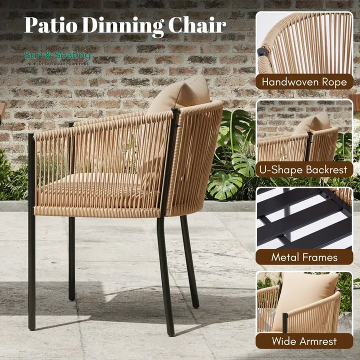 Lian 2-Piece Outdoor Rope Patio Dining Chairs Dinning Chairs