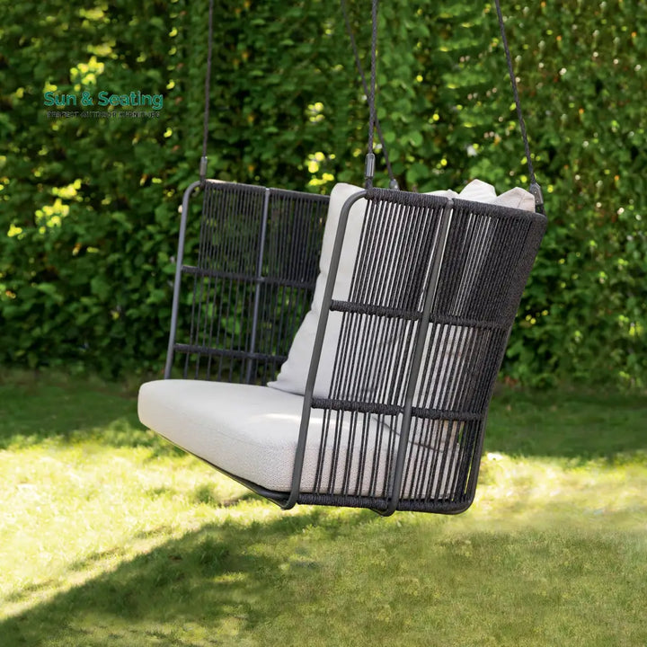 Liano Double Seater Hanging Swing Without Stand For Balcony Garden Swing (Black) Braided &amp; Rope Swings