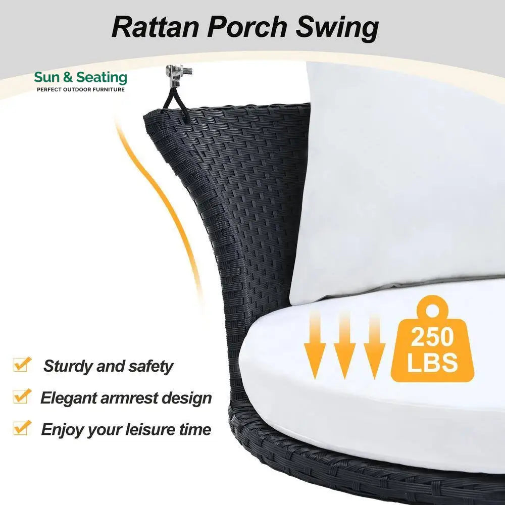 Lice Single Seater Hanging Swing Without Stand For Balcony Garden Swing (Black + White) Swings