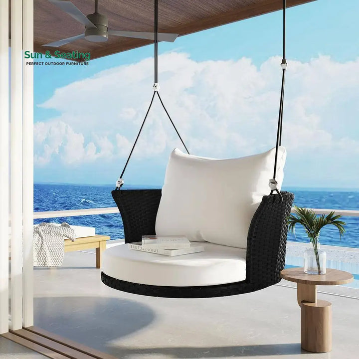 Lice Single Seater Hanging Swing Without Stand For Balcony Garden Swing (Black + White) Swings
