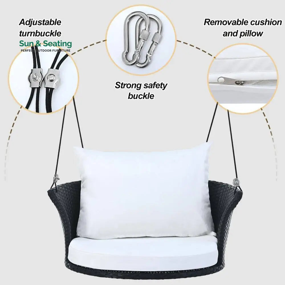 Lice Single Seater Hanging Swing Without Stand For Balcony Garden Swing (Black + White) Swings