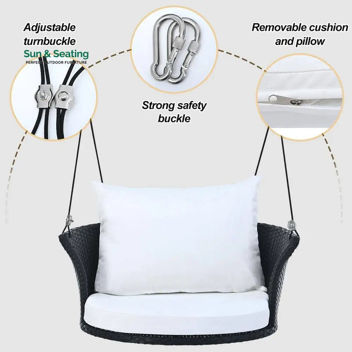 Lice Single Seater Hanging Swing Without Stand For Balcony Garden Swing (Black + White) Swings