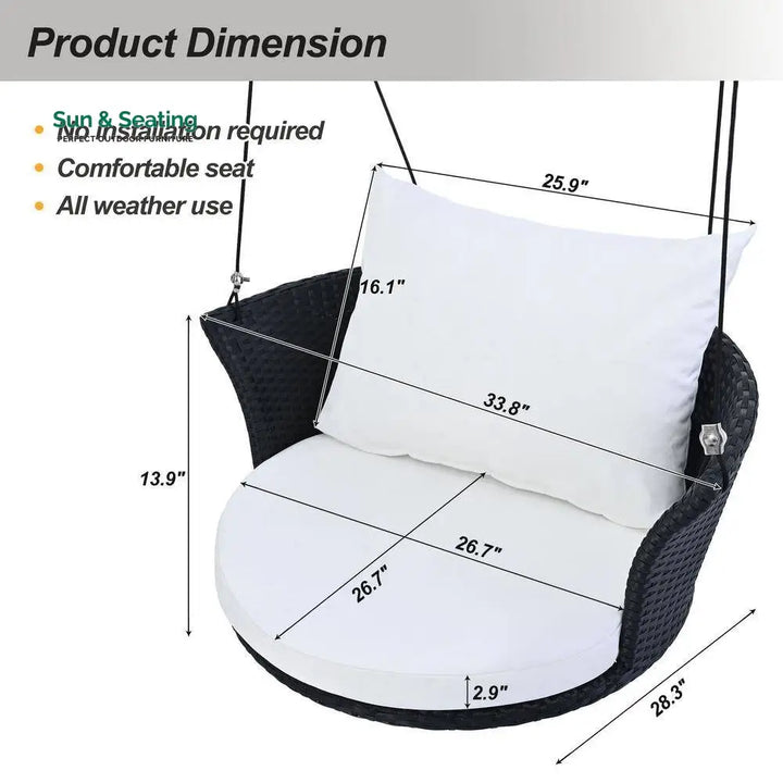 Lice Single Seater Hanging Swing Without Stand For Balcony Garden Swing (Black + White) Swings