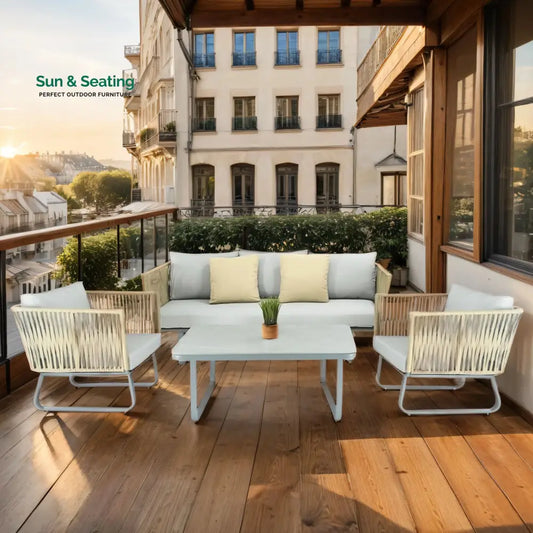 Licea Outdoor Sofa Set 3 Seater 2 Single seater and 1 Center Table Set (Grey + Yellow) Braided & Rope Sofa Sets