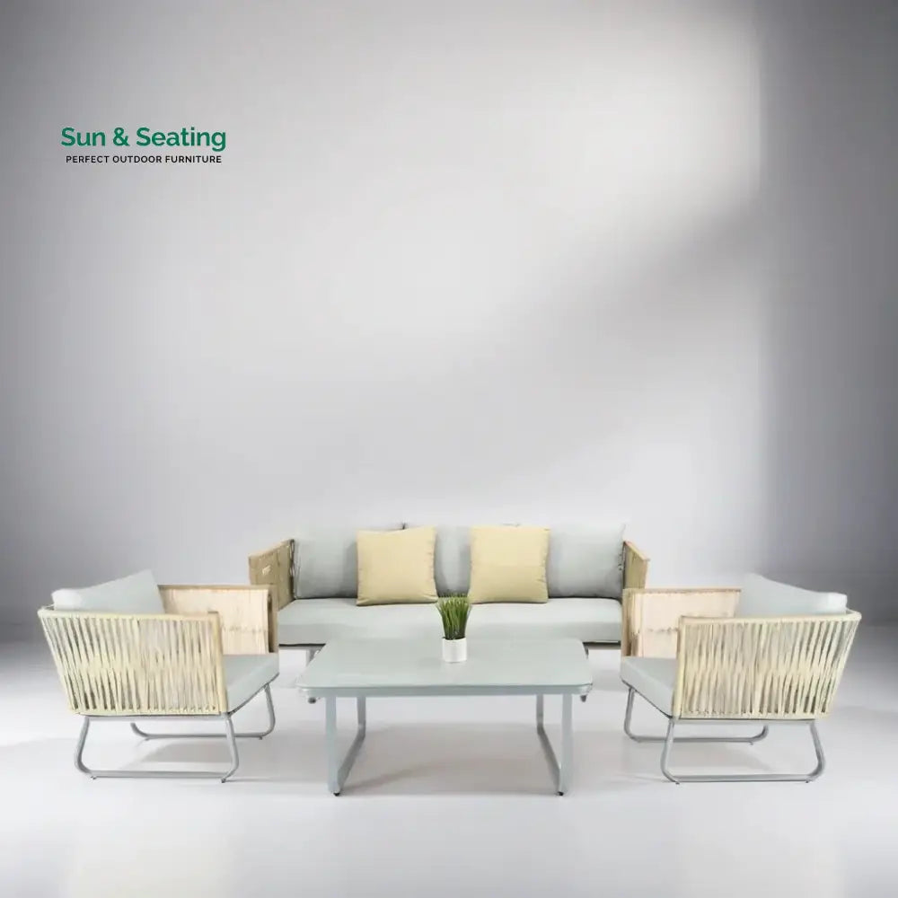 Licea Outdoor Sofa Set 3 Seater 2 Single seater and 1 Center Table Set (Grey + Yellow) Braided &amp; Rope Sofa Sets