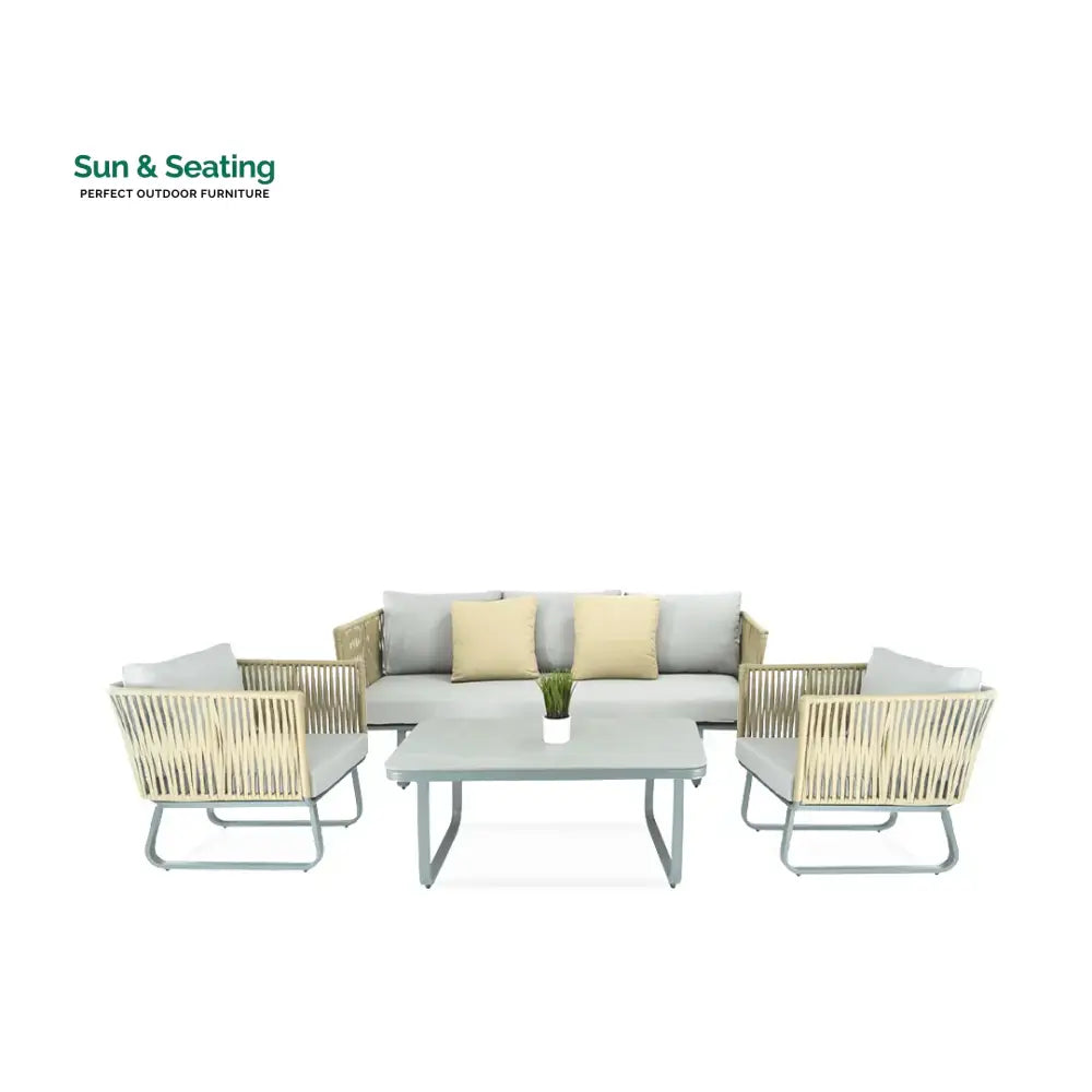 Licea Outdoor Sofa Set 3 Seater 2 Single seater and 1 Center Table Set (Grey + Yellow) Braided &amp; Rope Sofa Sets