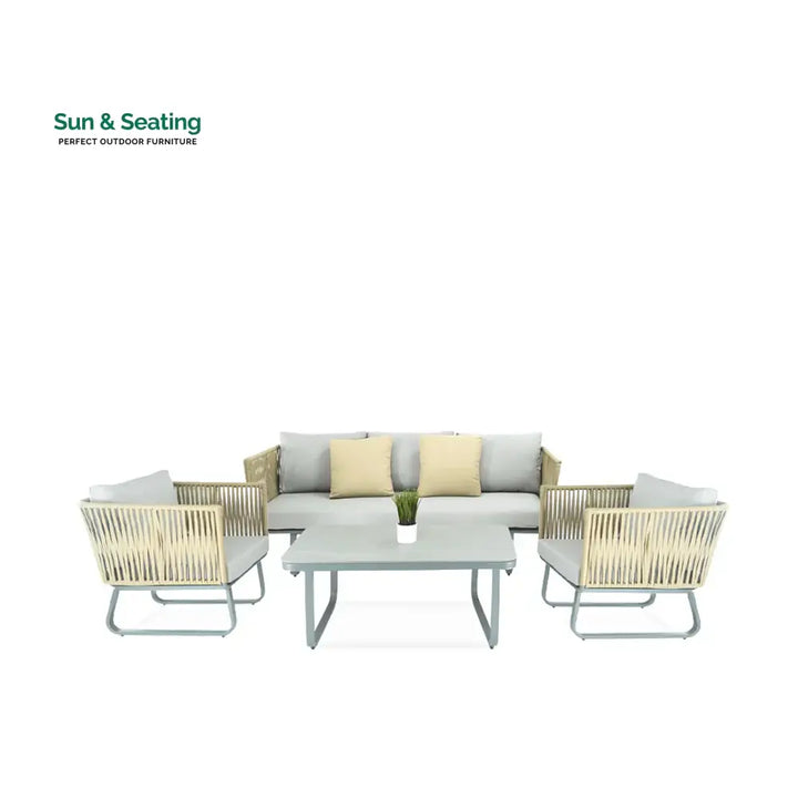 Licea Outdoor Sofa Set 3 Seater 2 Single seater and 1 Center Table Set (Grey + Yellow) Braided &amp; Rope Sofa Sets
