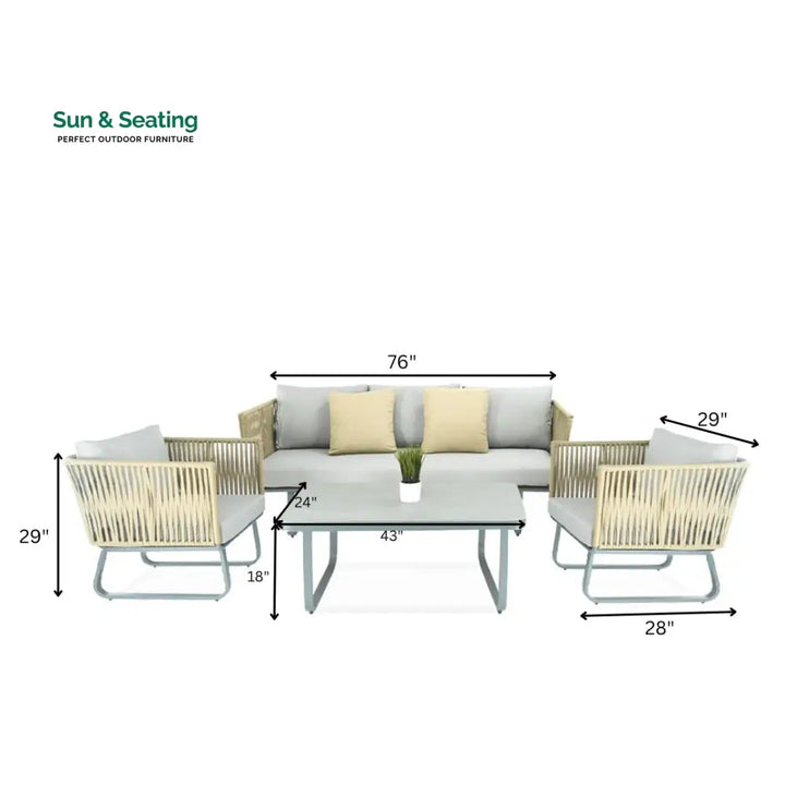 Licea Outdoor Sofa Set 3 Seater 2 Single seater and 1 Center Table Set (Grey + Yellow) Braided &amp; Rope Sofa Sets