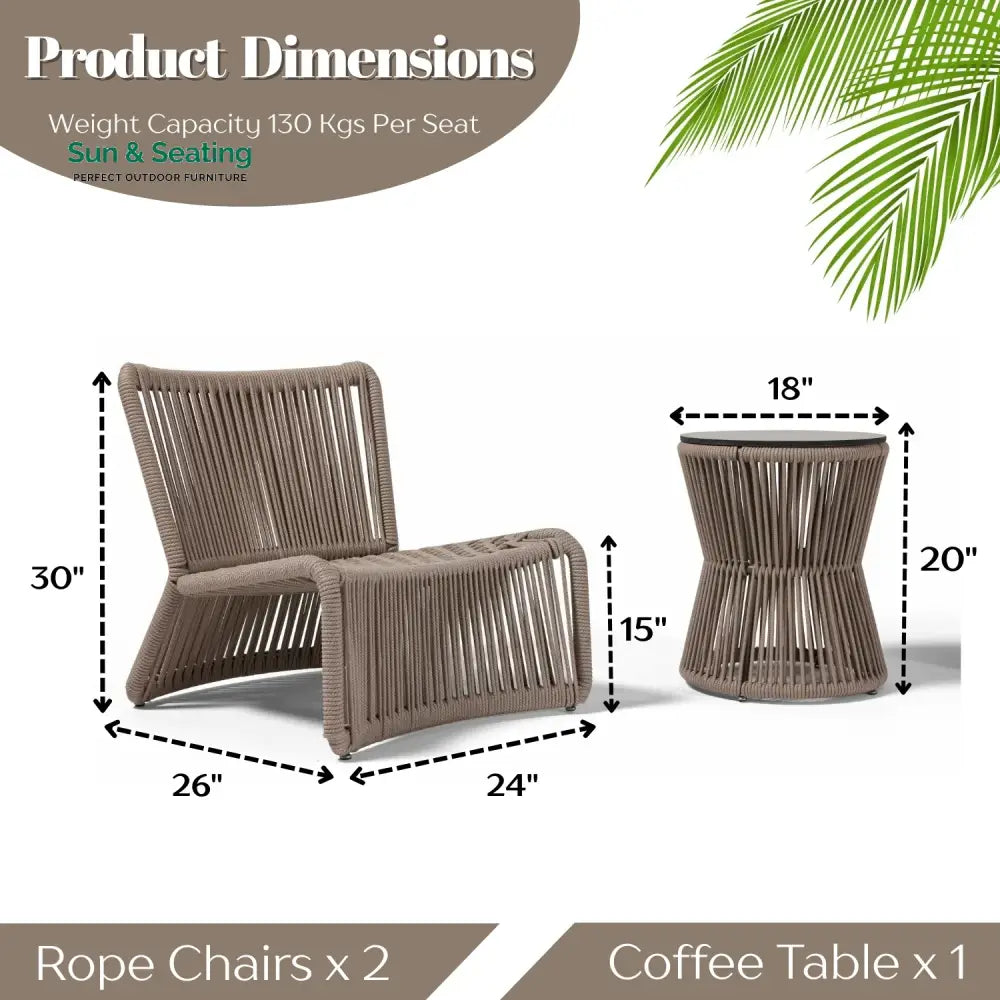 Liliana 3-Piece Outdoor Beige Rope Patio Set Patio Set