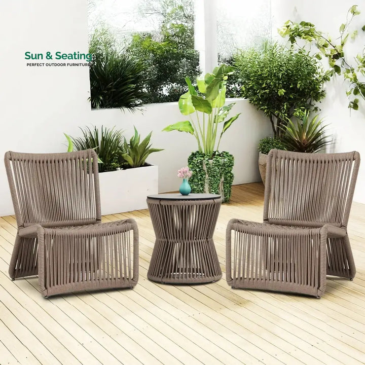 Liliana 3-Piece Outdoor Beige Rope Patio Set Patio Set