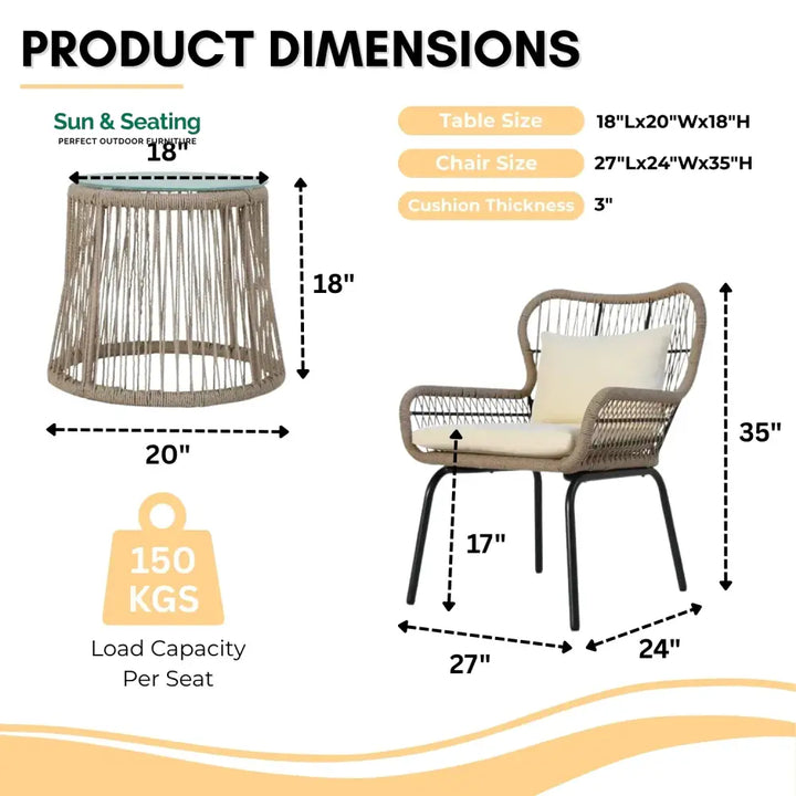 Lilou Outdoor Patio Garden 3 Piece All Weather Resistant Furniture Set Patio Set