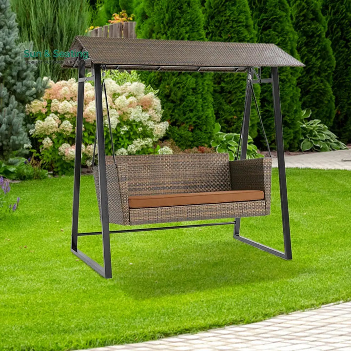 Lince Double Seater Hanging Swing With Stand For Balcony Garden Swing (Brown) Swings