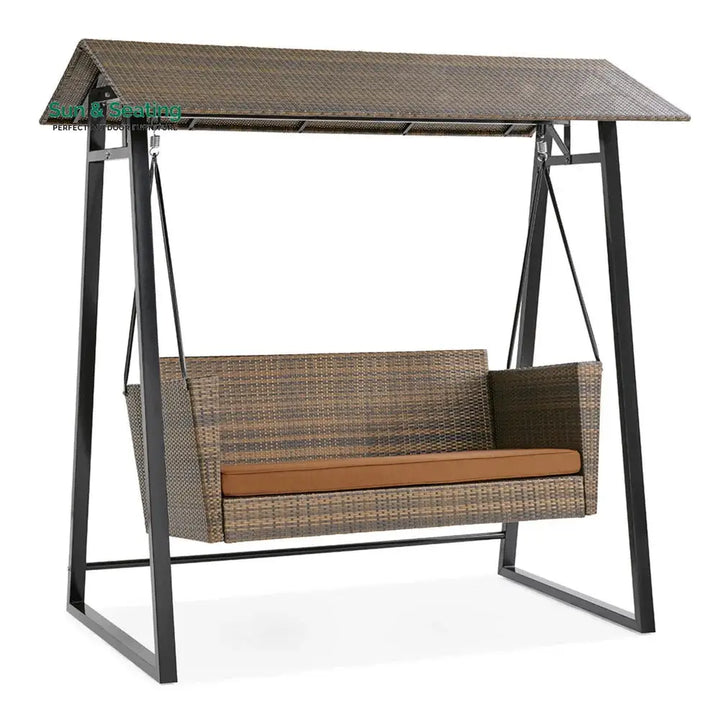 Lince Double Seater Hanging Swing With Stand For Balcony Garden Swing (Brown) Swings