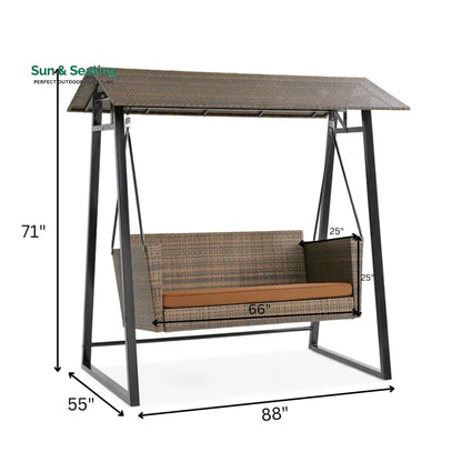 Lince Double Seater Hanging Swing With Stand For Balcony Garden Swing (Brown) Swings