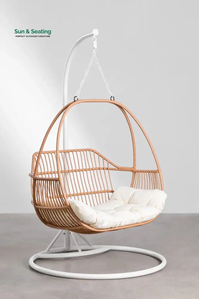Lino Single Seater Hanging Swing With Stand For Balcony Garden Swing White + Honey Swings