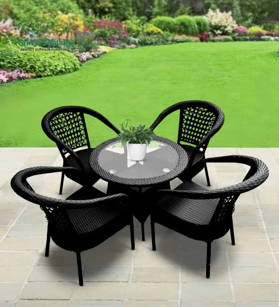Lion Outdoor Patio Seating Set 4 Chairs and 1 Table Set Black Coffee Table Sets