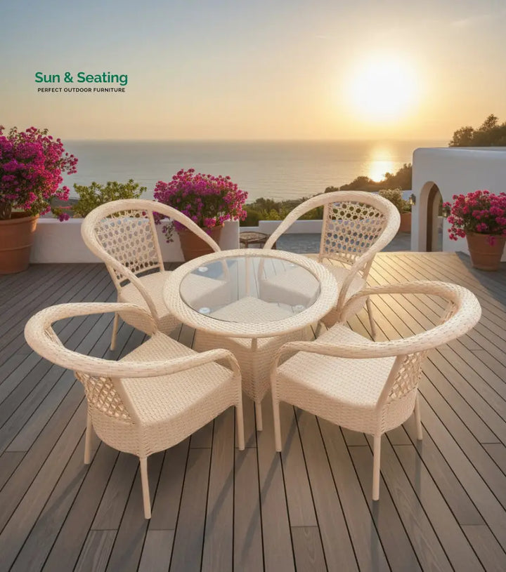 Lion Outdoor Patio Seating Set 4 Chairs and 1 Table Set Cream Coffee Table Sets