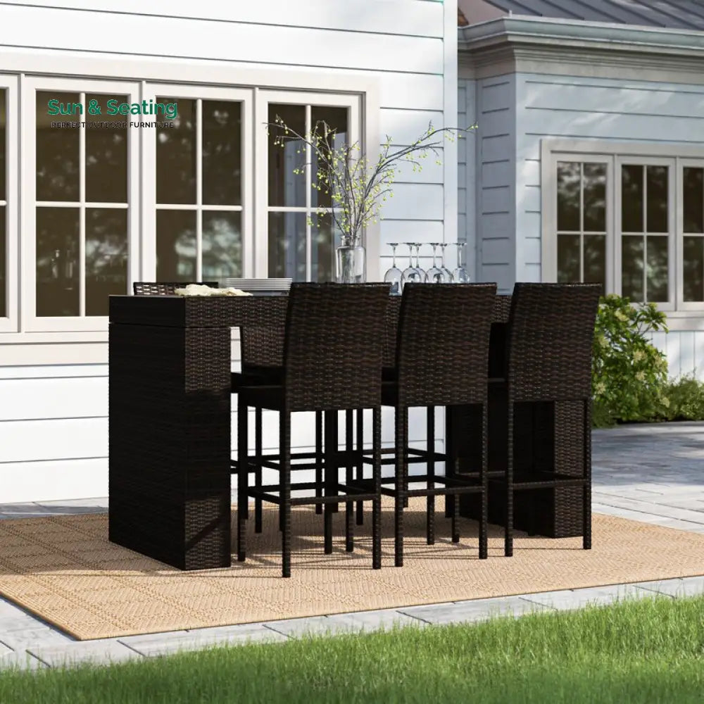 Litani Outdoor Patio Bar Sets 6 Chairs and 1 Table (Dark Brown) Bar Sets