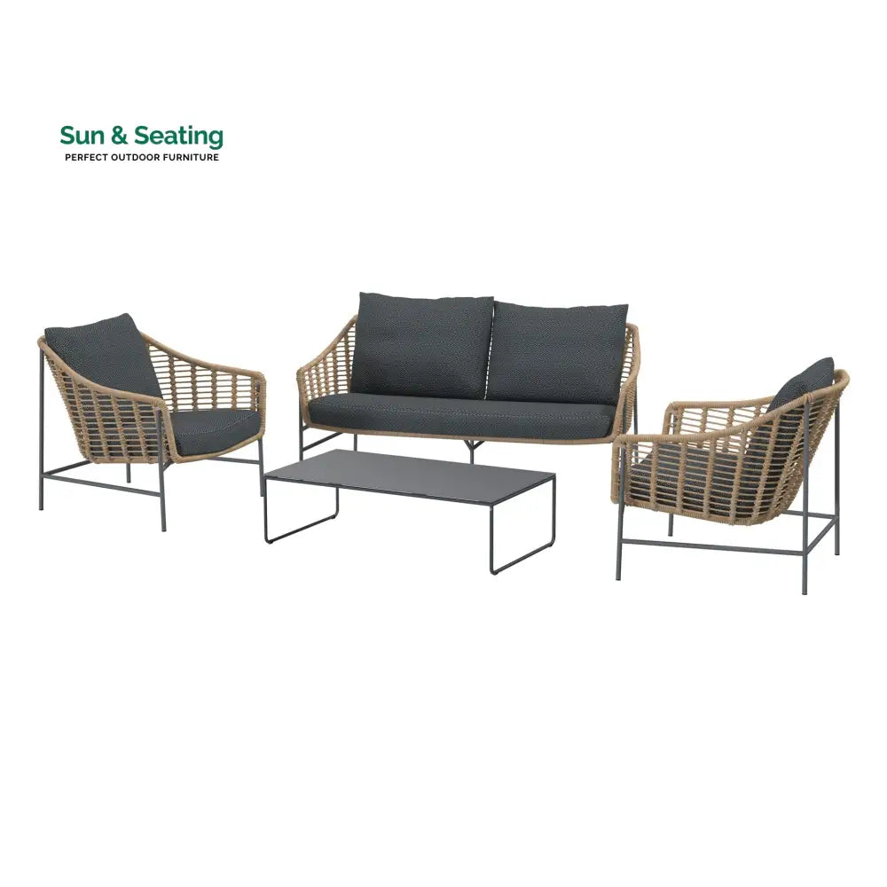 Livia Outdoor Garden Balcony Sofa Set 2 Seater 2 Single seater and 1 Center Table Set (Tan) Sofa Sets