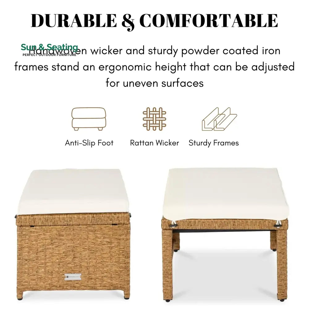 Liyana Set of 2 Wicker Ottomans Multipurpose Outdoor Furniture Footrest