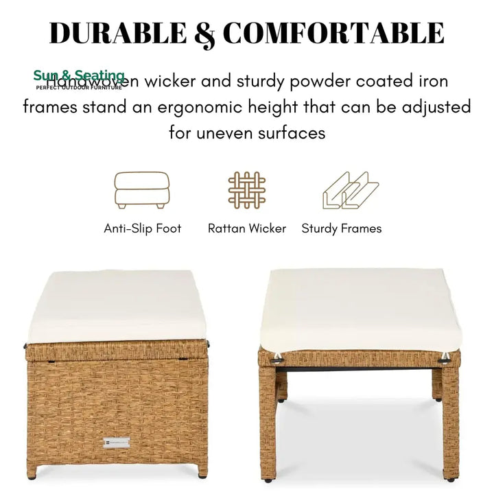 Liyana Set of 2 Wicker Ottomans Multipurpose Outdoor Furniture Footrest