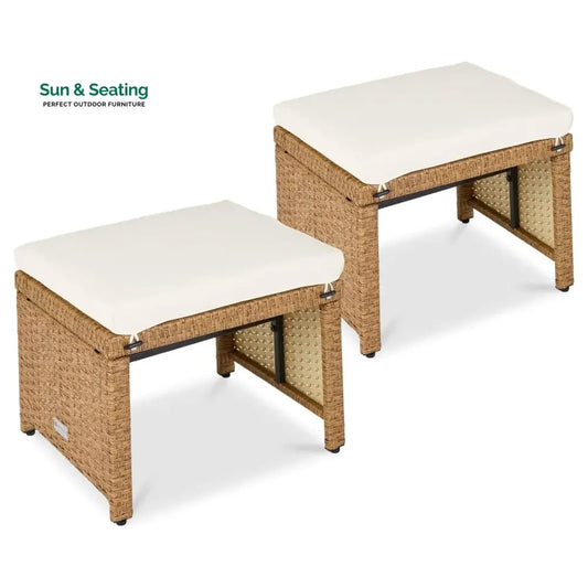Liyana Set of 2 Wicker Ottomans Multipurpose Outdoor Furniture Footrest
