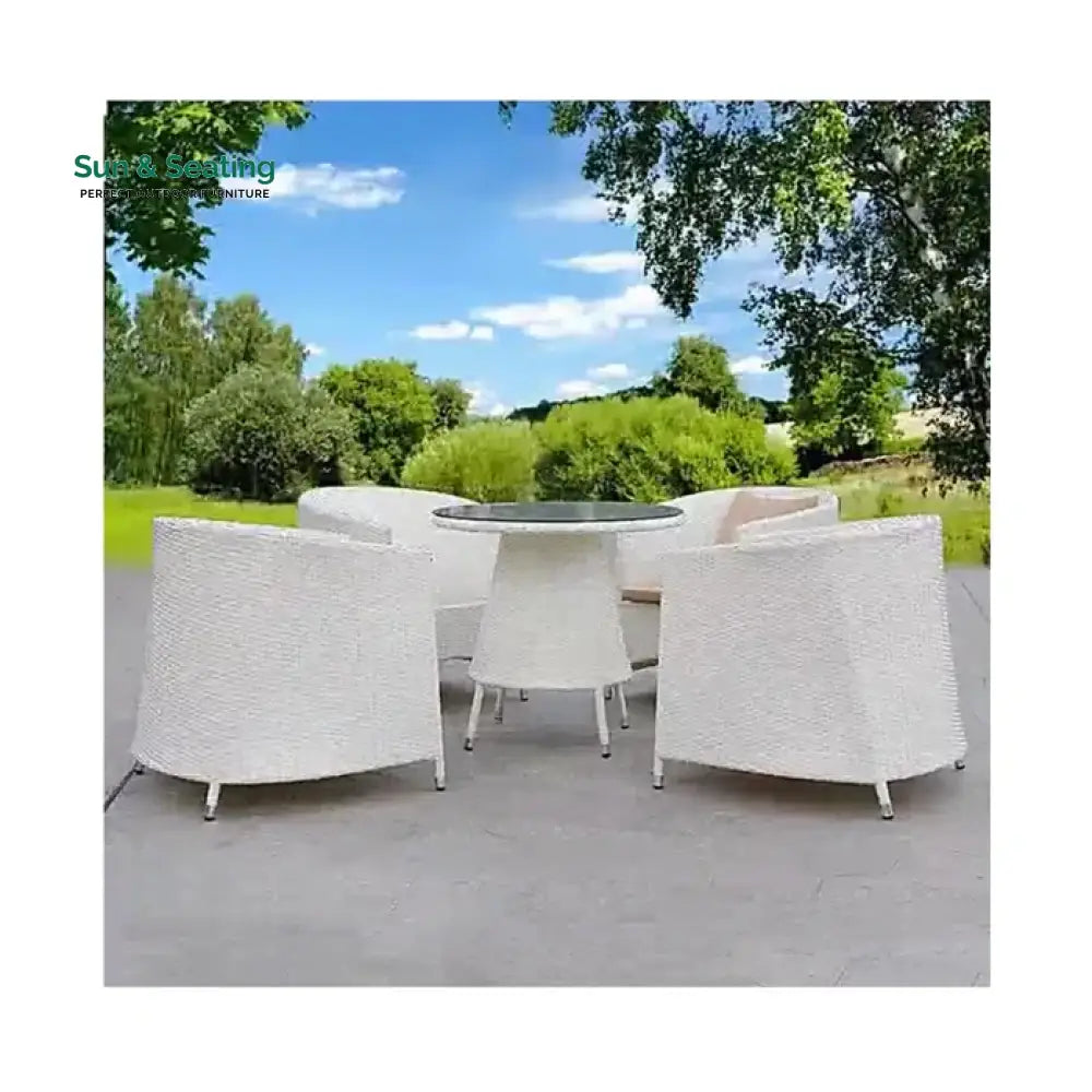 Llamas Outdoor Patio Seating Set 4 Chairs and 1 Table Set (White) Coffee Table Sets
