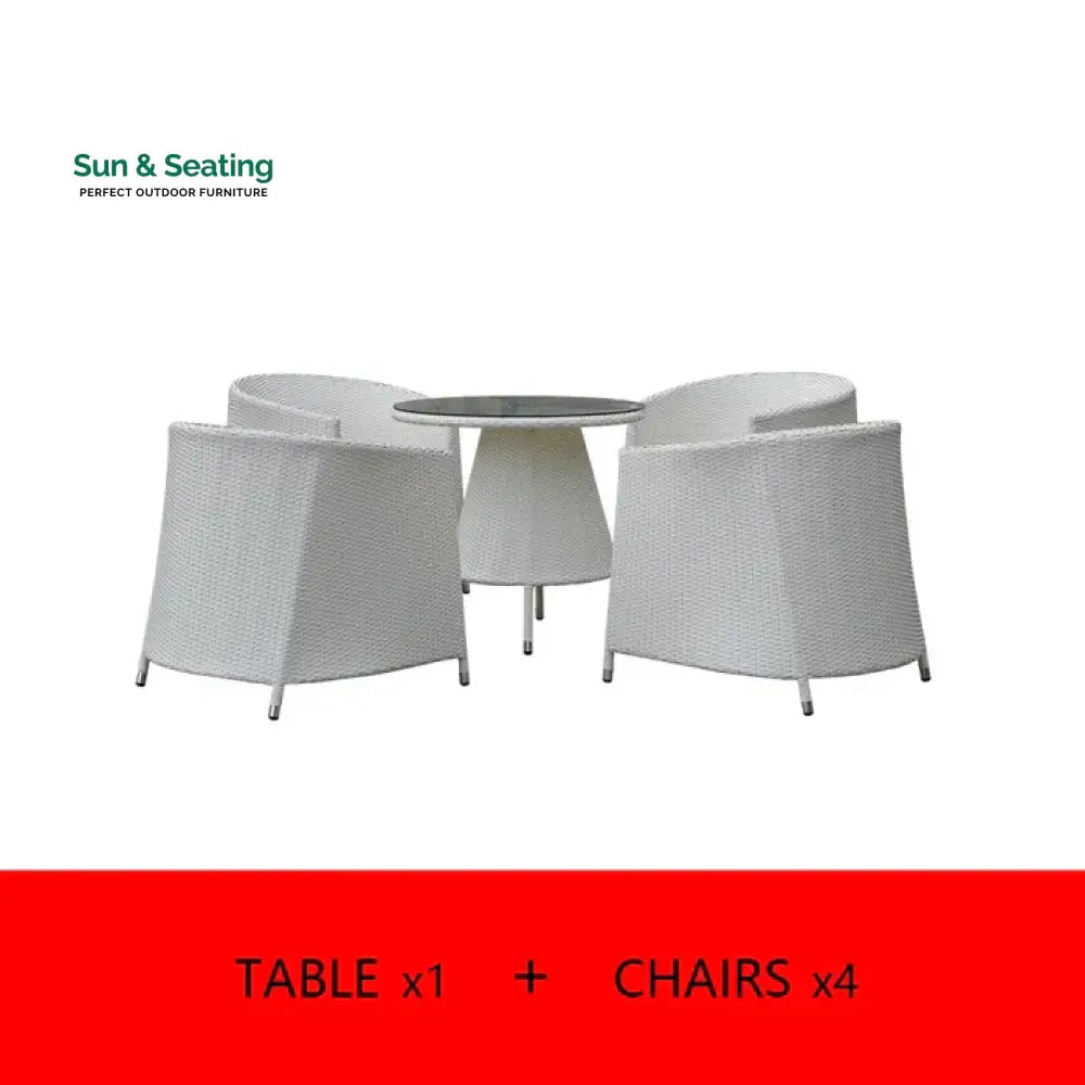 Llamas Outdoor Patio Seating Set 4 Chairs and 1 Table Set (White) Coffee Table Sets